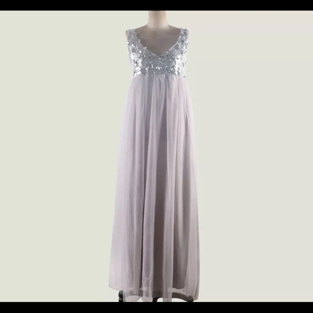 Beautiful silver sequins dress with purple tulle